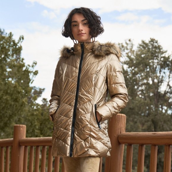 FLEECED LINED GOLD PUFFER JACKET - Picture 4 of 8